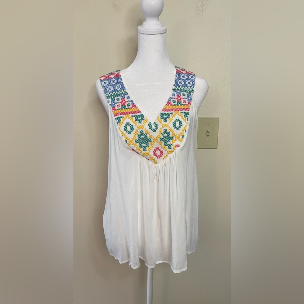 Lovestitch Women’s Bohemian Embroidery Tank Top V- Neck Size Medium. NWT - Picture 5 of 17
